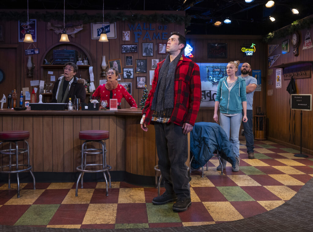 From left: Carrie Hitchcock, Colleen Madden, Matt Bowdren, Bree Beelow, Joe Lino perform in a Northwoods supper club set in Milwaukee Chamber Theatre's "Murder Girl."