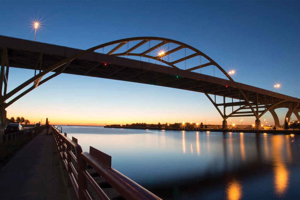 Hoan Bridge in Milwaukee at dusk