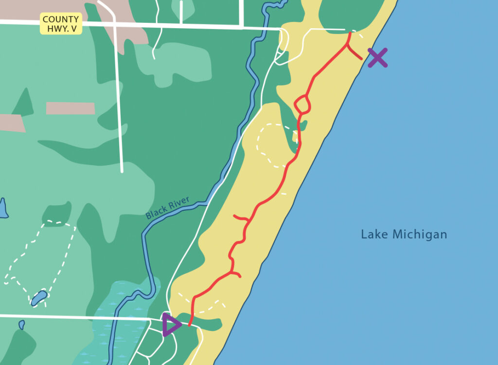 A colored map depicting a trail.