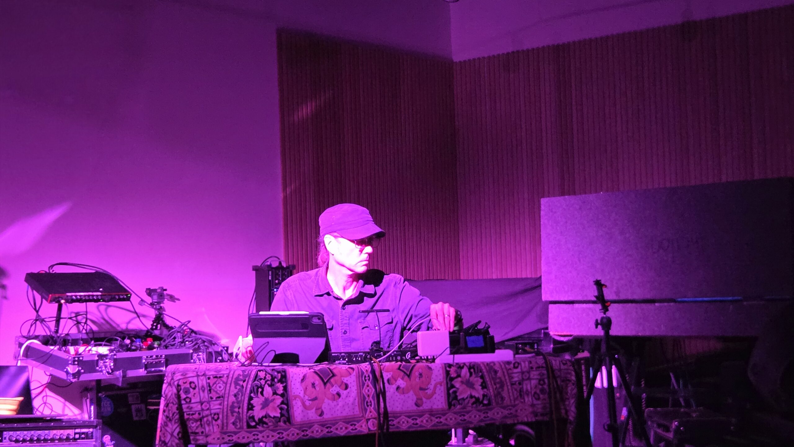 Musician J. Sincock performing synthesizers at the Brain in the Cupboard festival in Milwaukee.