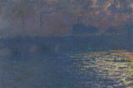 A dark-blue city landscape painting by Claude Monet
